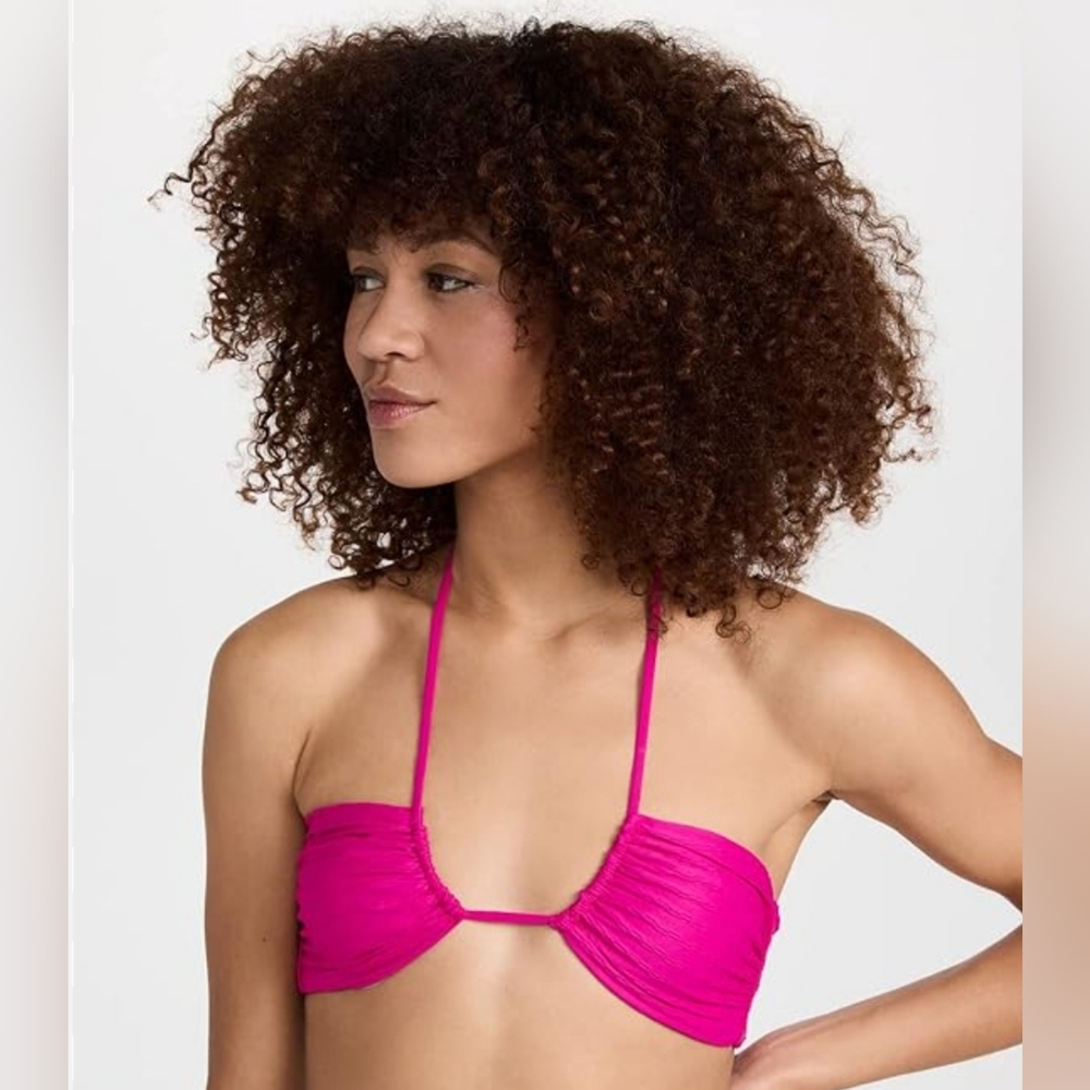 Aritzia TNA Swim Mesa String Halter Bikini Top, Bright Rose Pink, NWT XXS